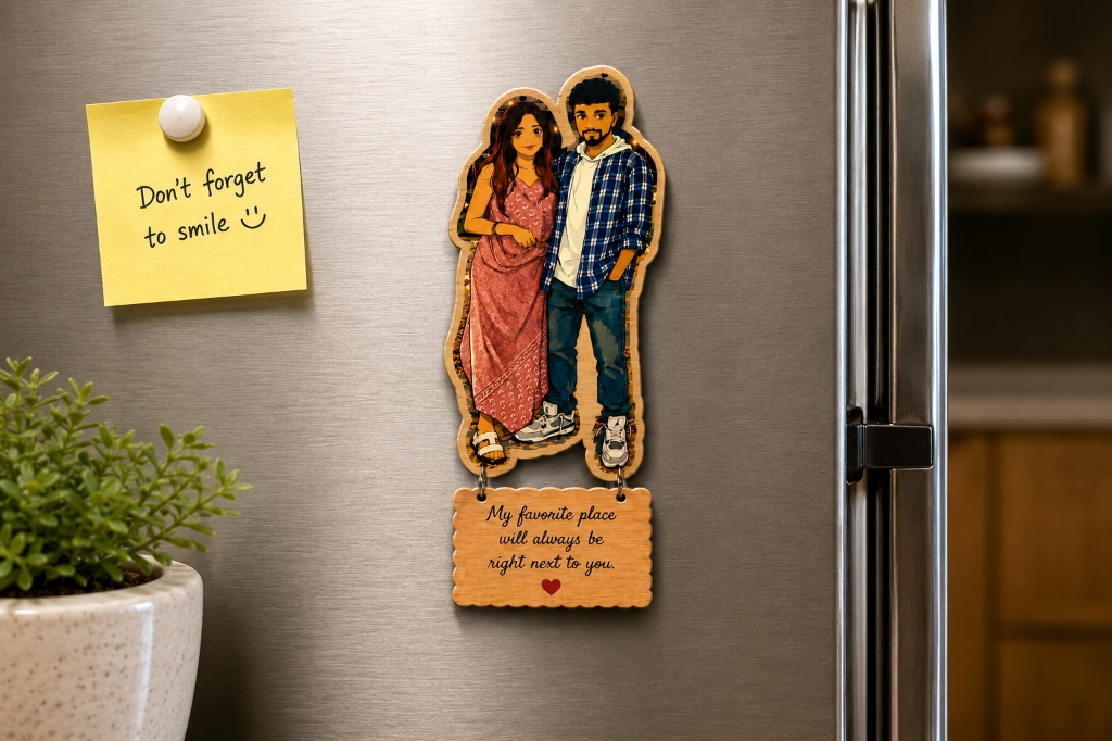 Personalized Fridge Magnet on modern refrigerator